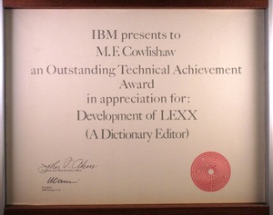IBM Outstanding Technical Achievement Award for LEXX
